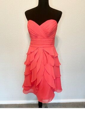 Allure Bridals Strapless Coral-Pink Layered Cocktail Dress